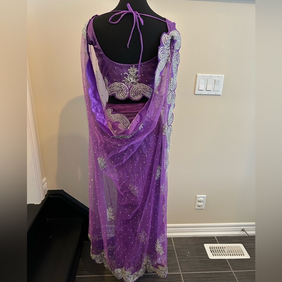 Purple Embellished Saree with Matching Blouse - Picture 5 of 11